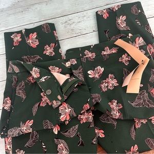NWT Elaine Rose Emerald Green Trouser Pants with Flowers Size 12